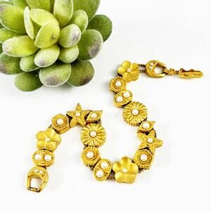 Carolee Vintage Pearl & Brushed Gold Slide Charm Bracelet